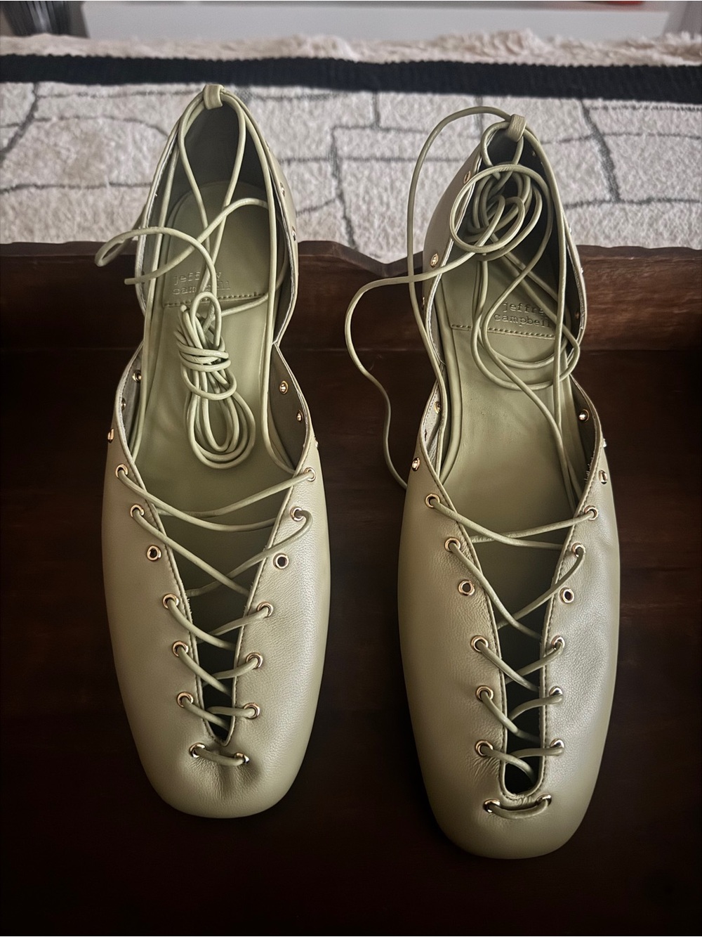 Jeffrey Campbell Lace-Up Ballet Flats Olive Green Women's Flats Size 10